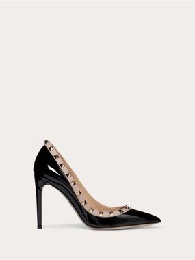 Valentino Garavani Black Patent Nude Trim Leather Rockstud Pumps - US 8.5 (39)